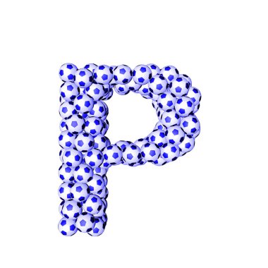 3d symbol made from soccer balls. letter p