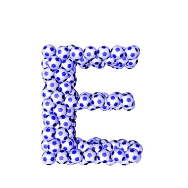 3d symbol made from soccer balls. letter e
