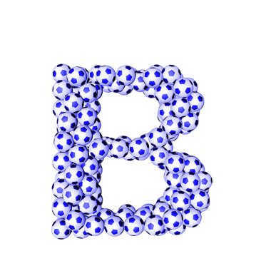 3d symbol made from soccer balls. letter b