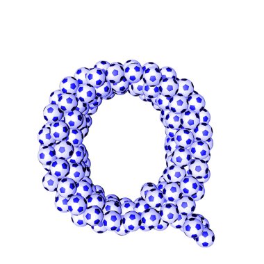 3d symbol made from soccer balls. letter q