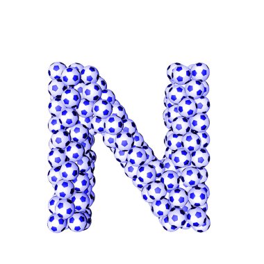 3d symbol made from soccer balls. letter n