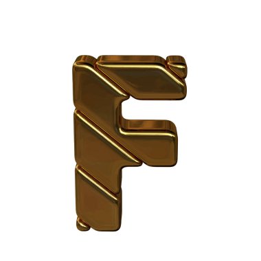 Külçelerden yapılmış altın bir sembol. F harfi
