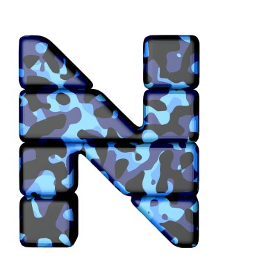 Mavi kamuflajlı 3D sembol. n harfi