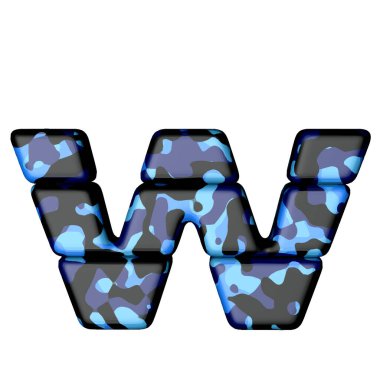 Mavi kamuflajlı 3D sembol. w harfi