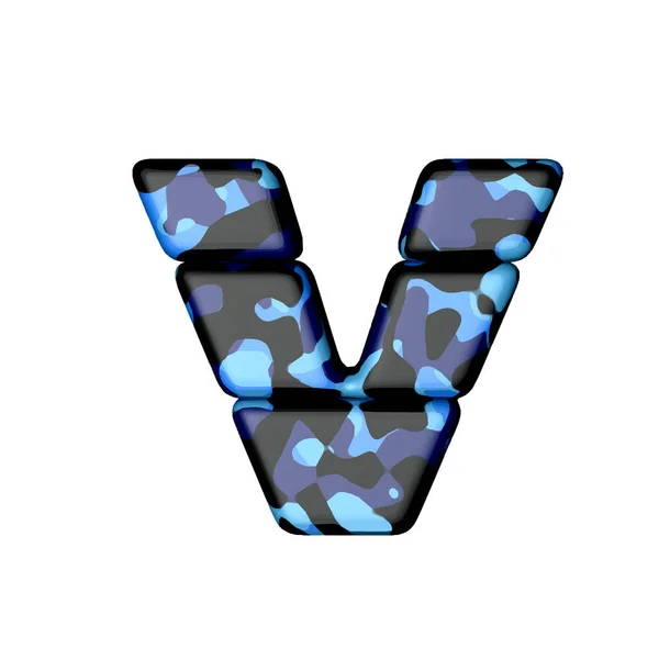蓝色迷彩的3D符号 字母V — 图库矢量图片