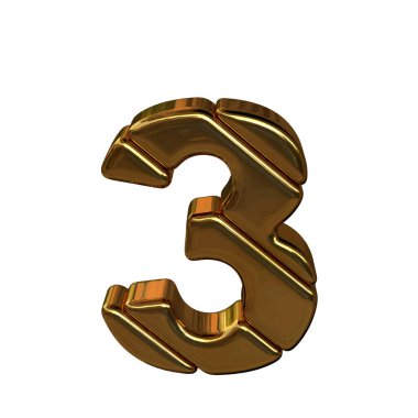 Külçelerden yapılmış altın bir sembol. 3 numara.