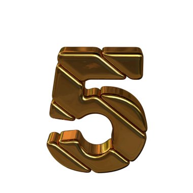 Külçelerden yapılmış altın bir sembol. 5 numara.