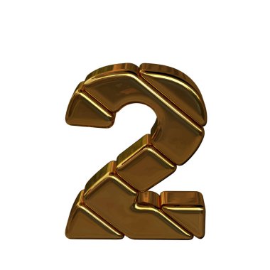 Külçelerden yapılmış altın bir sembol. 2 numara.