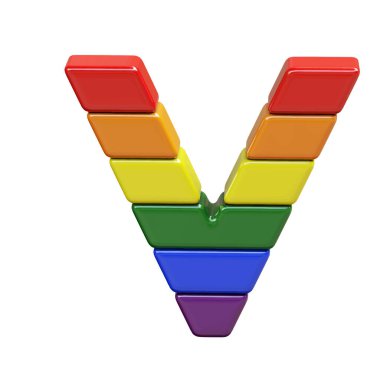 LGBT bayrak renklerinden yapılmış 3D sembol. V harfi