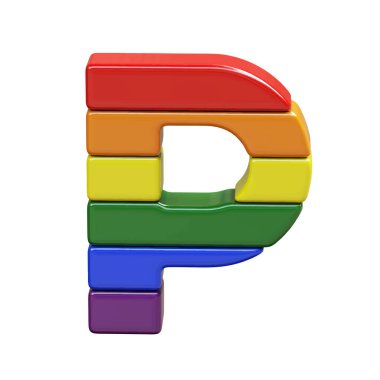 LGBT bayrak renklerinden yapılmış 3D sembol. p harfi