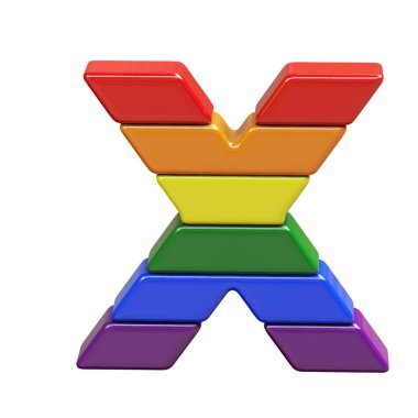 LGBT bayrak renklerinden yapılmış 3D sembol. X harfi