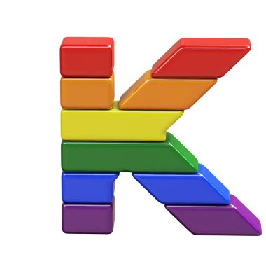 LGBT bayrak renklerinden yapılmış 3D sembol. K harfi