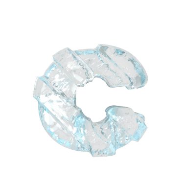 Çapraz kalın kayışlı üç boyutlu buz sembolü. c harfi