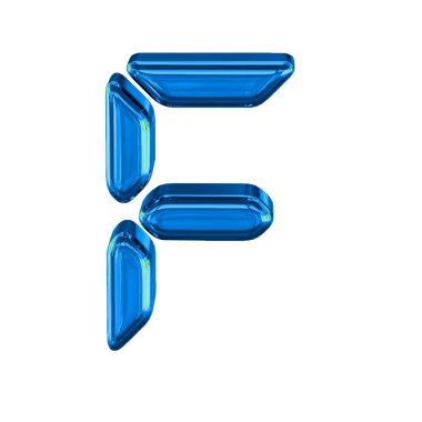 Dijital metin olarak yapılmış mavi 3D sembol. F harfi