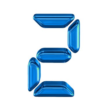 Dijital metin olarak yapılmış mavi 3D sembol. 2 numara.