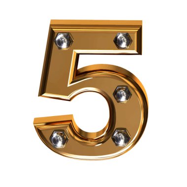 Metal cıvatalı altın 3D sembol. 5 numara.