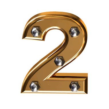 Metal cıvatalı altın 3D sembol. 2 numara.