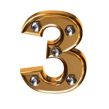 Metal cıvatalı altın 3D sembol. 3 numara.