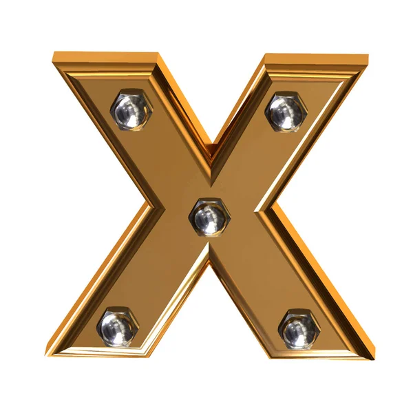 带有金属螺栓的金色3D符号 字母X — 图库矢量图片