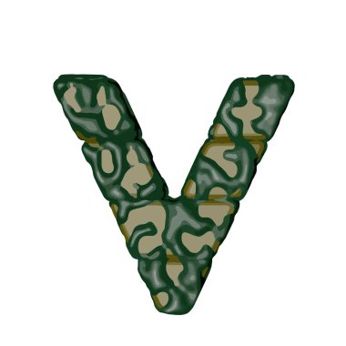 Yeşil kamuflajdan yapılmış 3 boyutlu bir sembol. V harfi