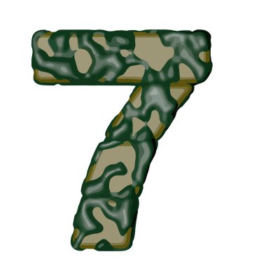 Yeşil kamuflajdan yapılmış 3 boyutlu bir sembol. 7 numara.
