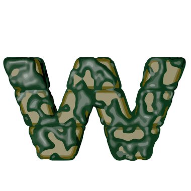 Yeşil kamuflajdan yapılmış 3 boyutlu bir sembol. w harfi