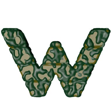 Yeşil kamuflajdan yapılmış 3 boyutlu bir sembol. w harfi