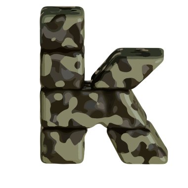 Kahverengi kamuflajlı Sembol 3D. K harfi