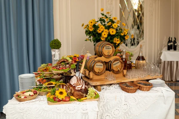 Beautifully Decorated Flowers Decorations Presidium Table Newlyweds Wedding Ceremony Restaurant Stock Photo