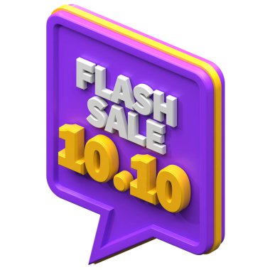 3D flash satış 10.10 indirimi izole edildi. E-ticaret ve online alışveriş illüstrasyonu için kullanışlı