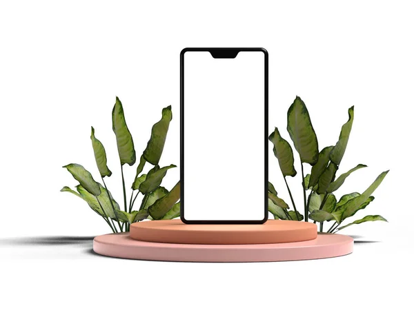Tela Smartphone Branco Vazio Com Display Pódio Para Ilustração Mockup — Fotografia de Stock