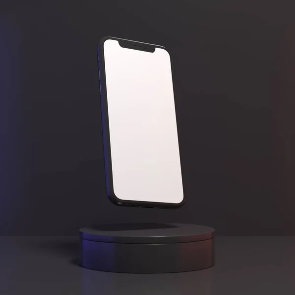 Schermo Bianco Vuoto Dello Smartphone Con Display Podio Illustrazione Mockup — Foto Stock
