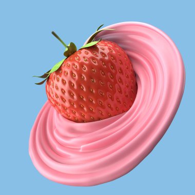 Çilekli süt, izole edilmiş paket sıvısı ya da yoğurt sıçraması, kırpma yolu da dahil. 3d illüstrasyon.