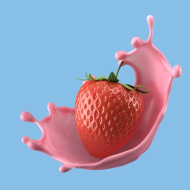 Strawberry milk splash isolated pack liquid or Yogurt splash, Include clipping path. 3d illustration.