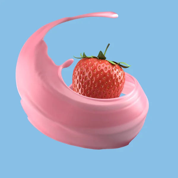 Splash Γάλα Φράουλα Απομονωμένο Πακέτο Υγρό Yogurt Splash Συμπεριλάβετε Διαδρομή — Φωτογραφία Αρχείου