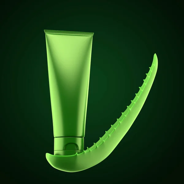 Produktförpackning Aloe Vera Eterisk Olja Extrakt Med Aloevera Blad Isolerad — Stockfoto