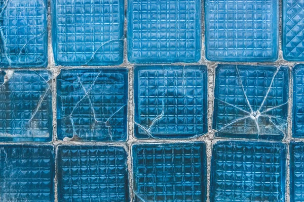 Old Broken Glass Cracks Blue Texture Damaged Background — Stock Photo, Image