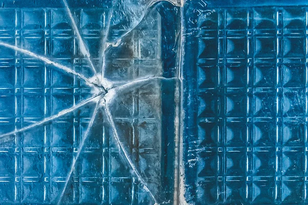 Alte Glasscherben Mit Rissen Blaue Textur Beschädigt Hintergrund — Stockfoto