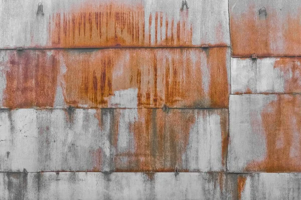 Old Rusty Dirty Metal Plate Sheets Worn Iron Corrosion Wall — 图库照片