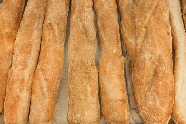Verse Gebakken Goederen Bakkerij Brood Baguette Brood Achtergrond — Stockfoto