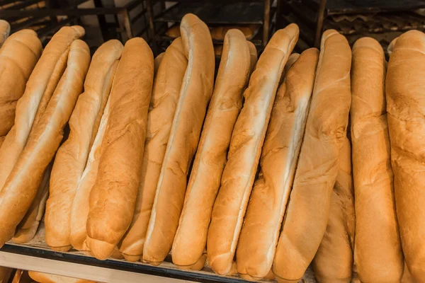 Färska Bakverk Bageri Limpa Baguette Bröd Bakgrund Stockbild