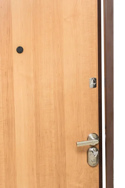 木製のドアの入り口 鉄のハンドル キーロックホールとピープル — ストック写真