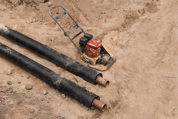 Repair Water Line Heating Main Pipe Ground Trench Pipeline Construction — Stock Photo, Image