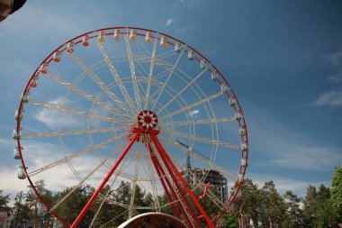 Güzel büyük çocuklar atlıkarıncalarla park ederler.