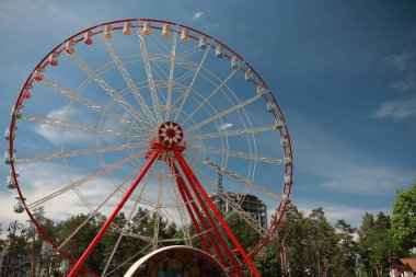 Güzel büyük çocuklar atlıkarıncalarla park ederler.