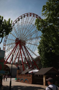 Güzel büyük çocuklar atlıkarıncalarla park ederler.