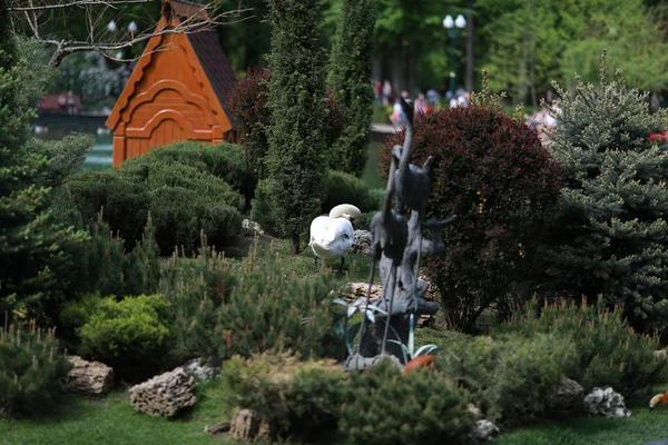 Göl kenarındaki yeşil, bakımlı güzel bir park.