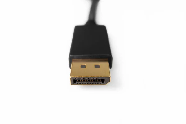 Displayport Kabel Und Stecker Mit Vergoldeten Kontakten Isoliert Auf Weiß — Stockfoto