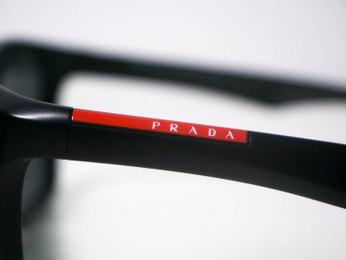 Prada logo on a pair of Prada luxury Sunglasses