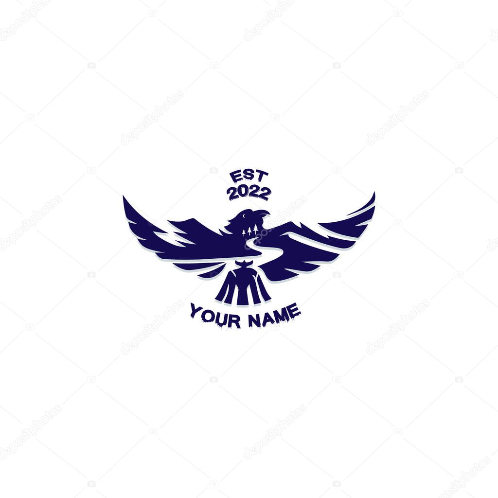 The mountain eagle logo and three pine trees